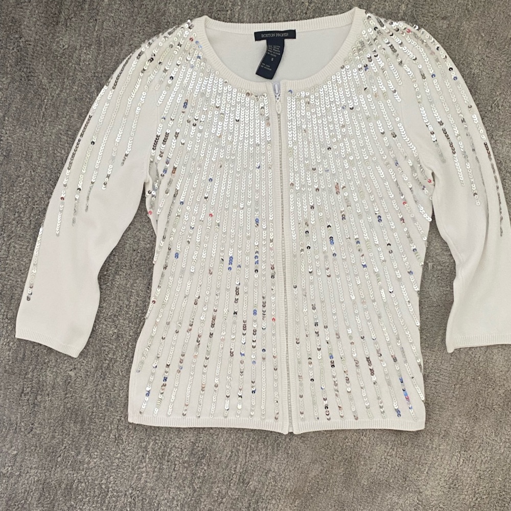 Boston Proper - White sequin zip up cardigan
